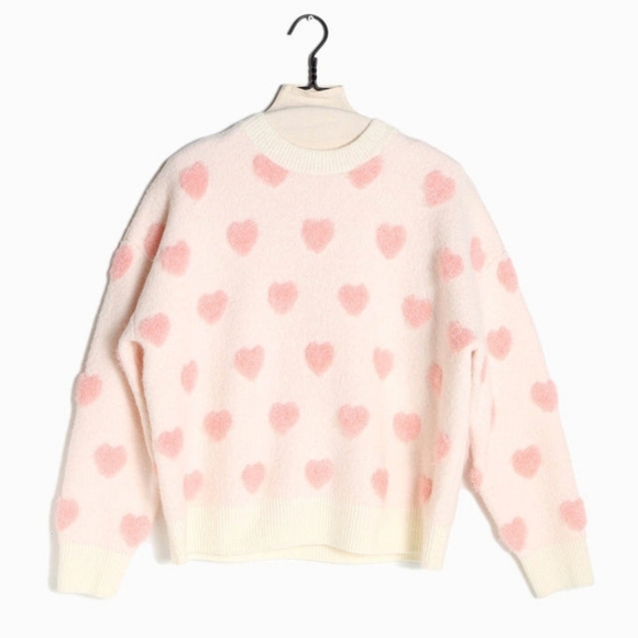 NWT - Look By M - Pink Hearts Sweetheart Crewneck Sweater, OS - Picture 2 of 6